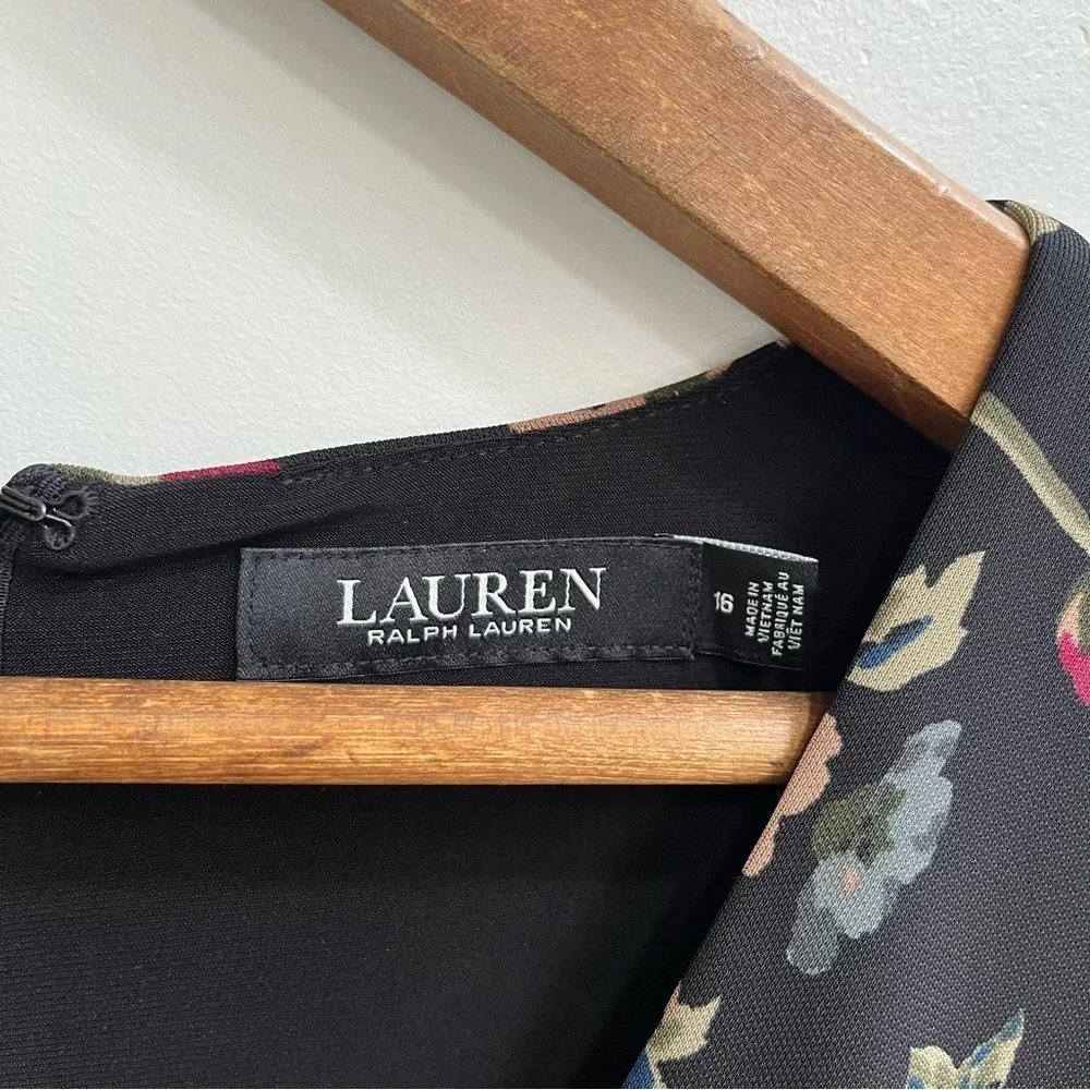 Lauren Ralph Lauren Black Moody Floral Surplice Stretch Jersey Midi Dress 16 - Picture 13 of 15